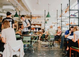 People in a coworking cafe